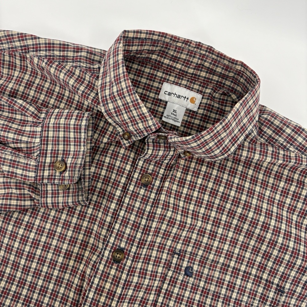 Carhartt Men's XL Tall Red Plaid Button Down‎ Long Sleeve Bellevue Pocket